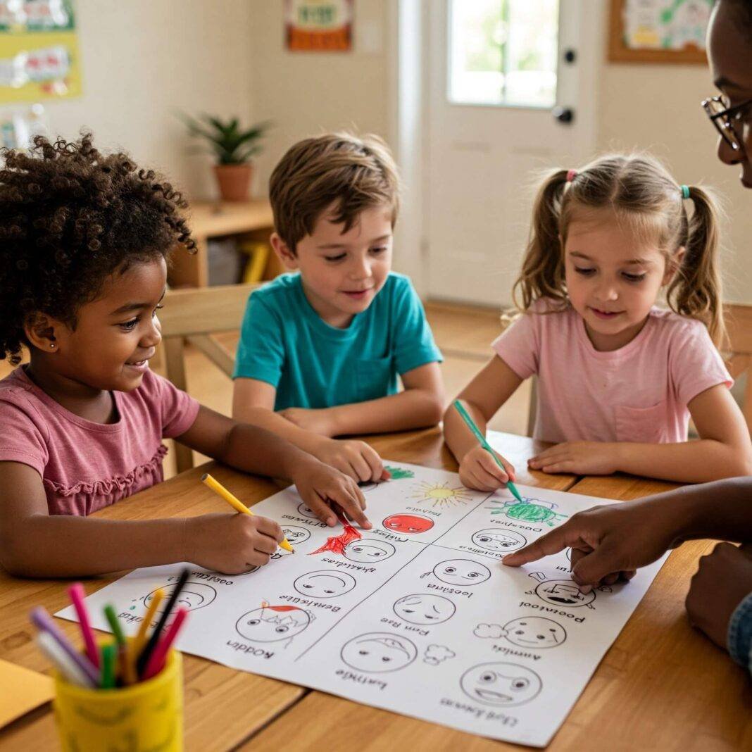 Children learning about emotions with a chart