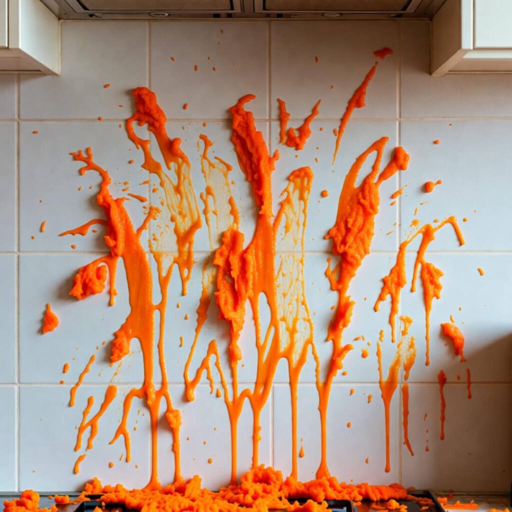 Carrot puree splattered backsplash.