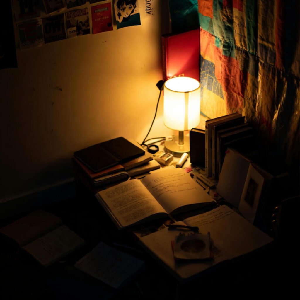 Late-night parenting journal nook glow