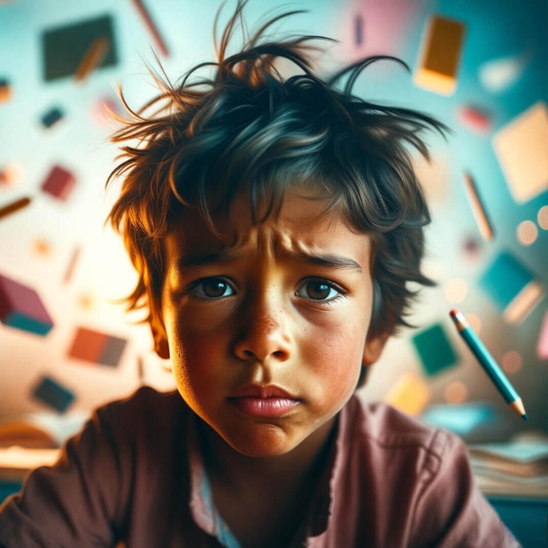 Child leaping learning hurdles dreamlike.