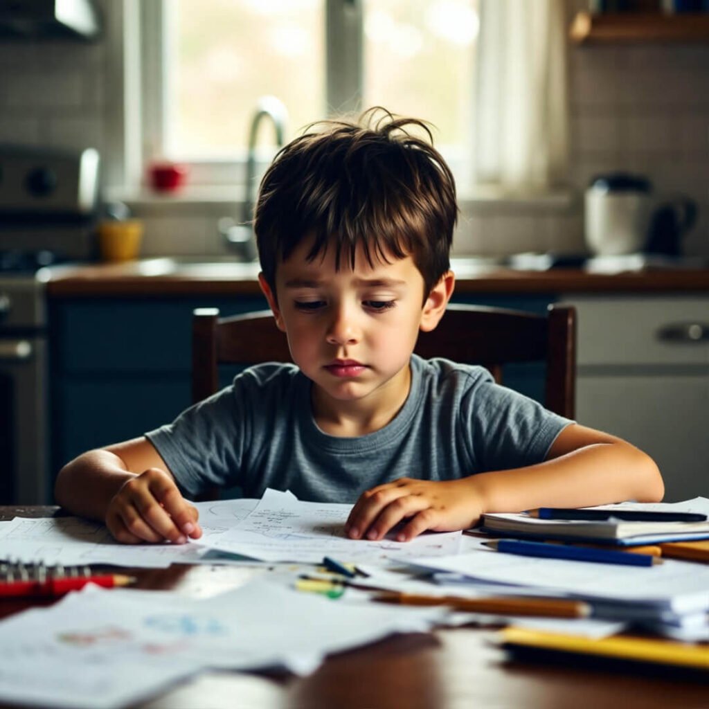 Kid's frustrated homework breakthrough.
