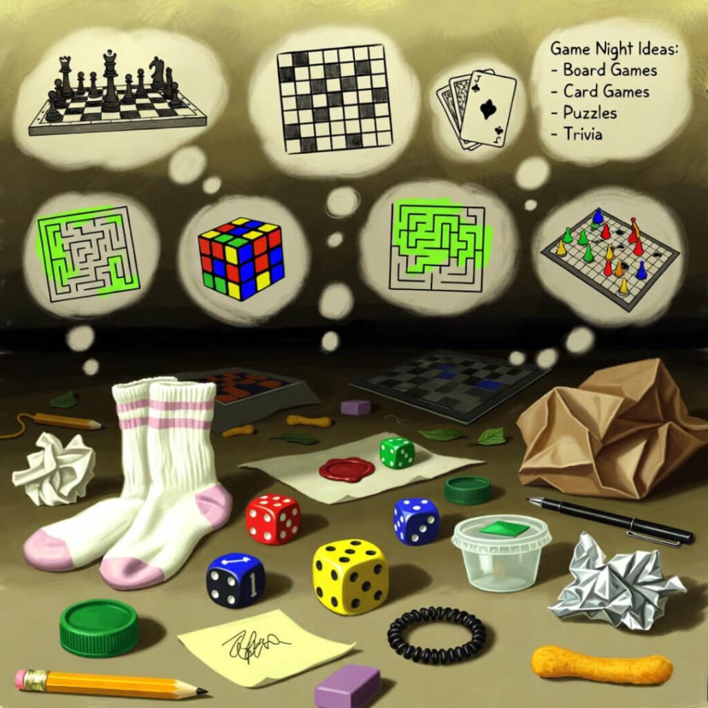 Under-table dice and Cheeto mess.