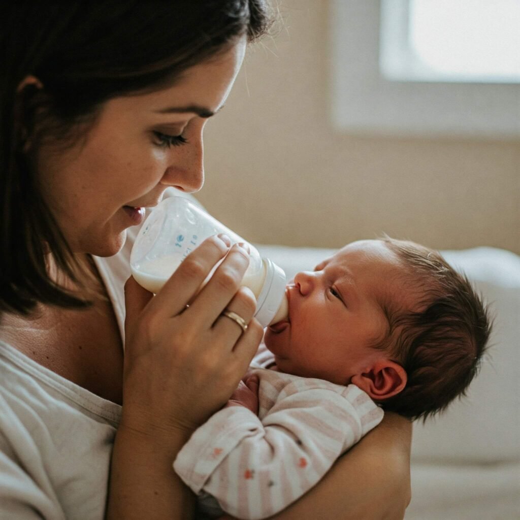 Parent feeding newborn