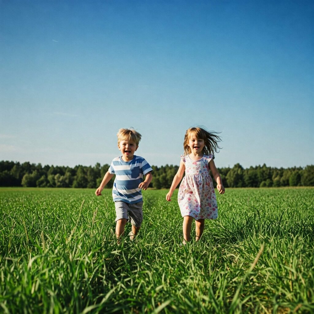 Kids running in a field