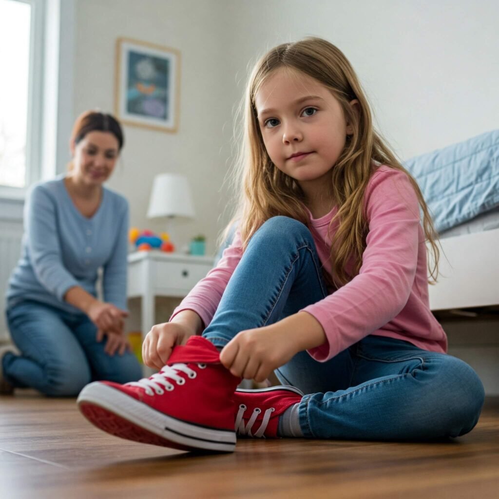 Child Putting on Shoes