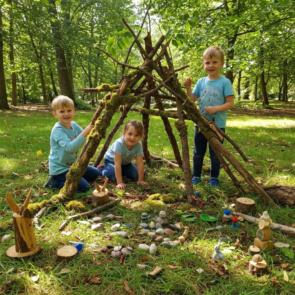 Kids creating art with nature