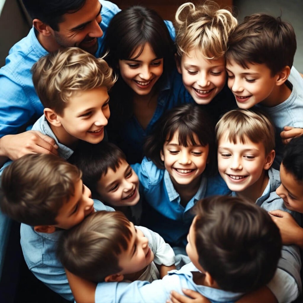 Wonky family hug from above