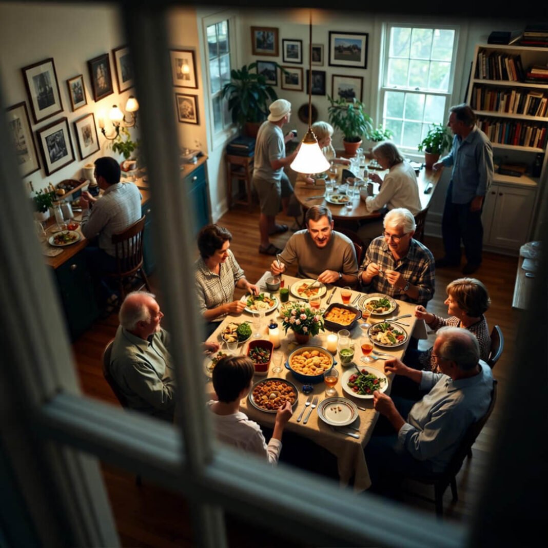 Nostalgic family traditions scene with heirloom items and warm glow