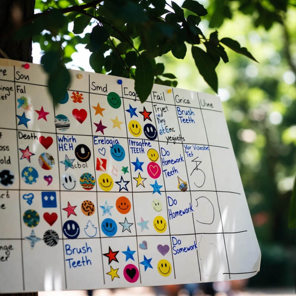 "Handheld shot of my DIY positive discipline strategies chart that kinda works most days