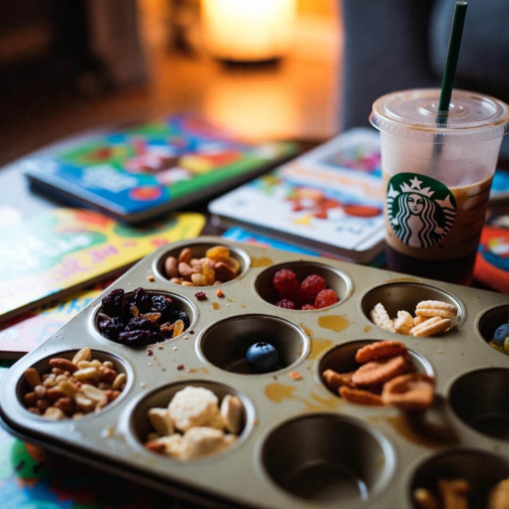 Yogurt-smeared toy phone call to exhausted mom.