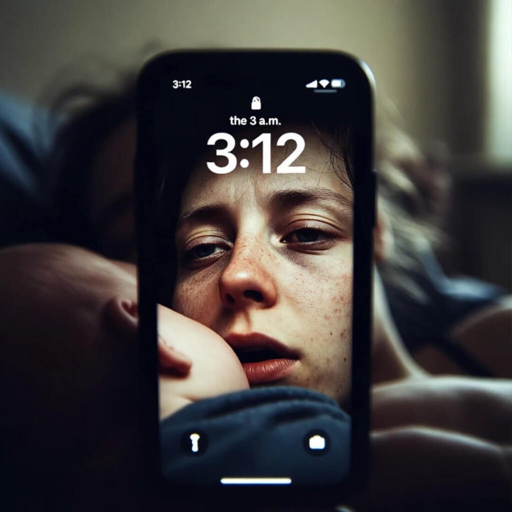 3:12 a.m. bleary-eyed nursing phone reflection stare.